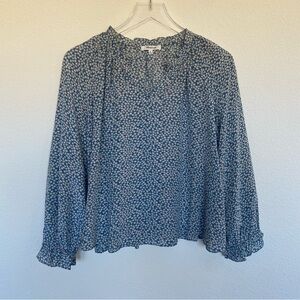 Madewell Floral Print Silk V-neck Ruffle Cuffs Top | Sz M